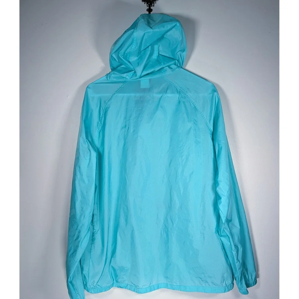 The North Face Womens XL Cyan Blue Hooded Windbreaker Jacket Full Zip Shell